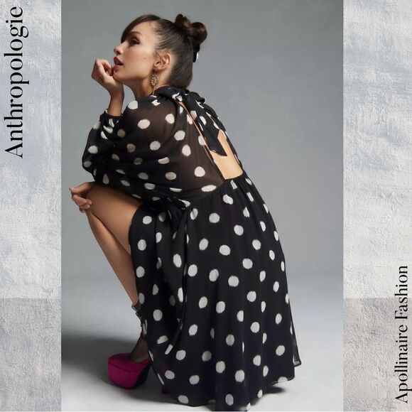 ANTHROPOLOGIE MAEVE POLKA DOT MINI DRESS IN BLACK AND WHITE SIZE XS NWOT - Picture 4 of 9